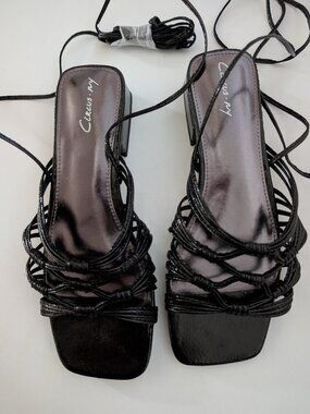 Circus NY Sam Edelman Jocelyn Ankle Wrap Block Heels Sandals Black Size 7 New